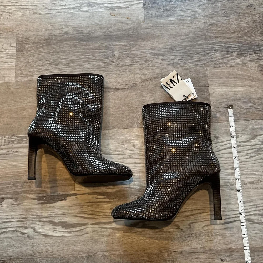 ZARA ZARA RHINESTONE HEELED ANKLE BOOTS - SIZE 8 or 38 - Picture 3 of 8